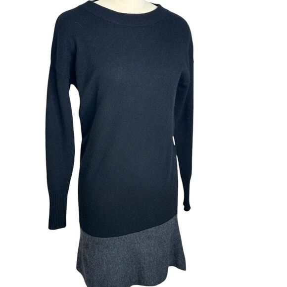 White + Warren Black Gray Cashmere Long Sleeve Mini Dress| S - Picture 6 of 7